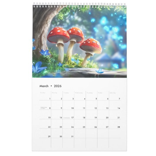 Mushroom Forest Fantasy Art Kalender (Mär 2026)