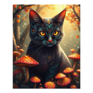 Mushroom Forest Magic Fantasy Cat Fotodruck