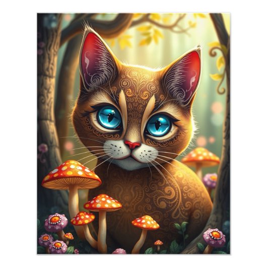 Mushroom Forest Magic Fantasy Cat Fotodruck (Vorne)