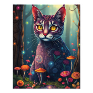 Mushroom Forest Magic Fantasy Cat Fotodruck