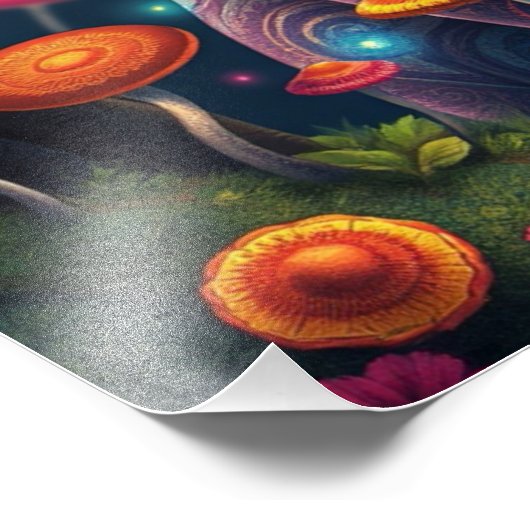 Mushroom Forest Magic Fantasy Cat Fotodruck (Ecke)