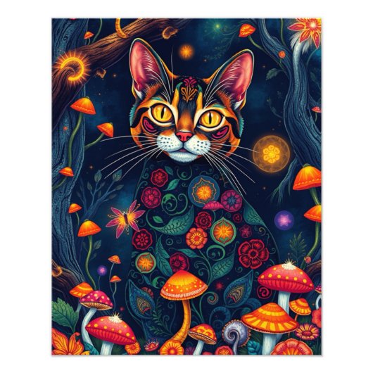 Mushroom Forest Magic Fantasy Cat Fotodruck (Vorne)