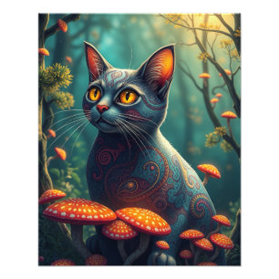 Mushroom Forest Magic Fantasy Cat Fotodruck