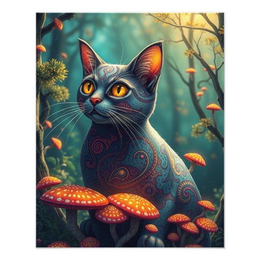 Mushroom Forest Magic Fantasy Cat Fotodruck (Vorne)
