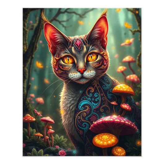 Mushroom Forest Magic Fantasy Cat Fotodruck (Vorne)