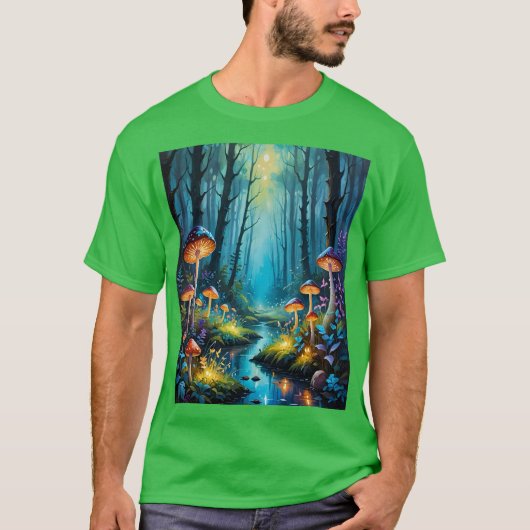 Mushroom Forest Magic Glow Scene T-Shirt (Vorderseite)
