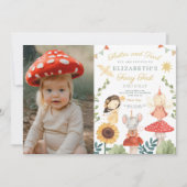Mushroom Foto Verzauberte Fee Erstgeburt Einladung (Vorderseite)