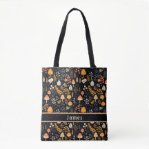 Mushroom Garden Black Tote Bag