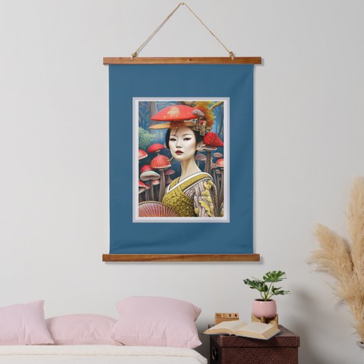 Mushroom Geisha Surreal Fantasy Art Wandteppich Mit Holzrahmen (Schlafzimmer)