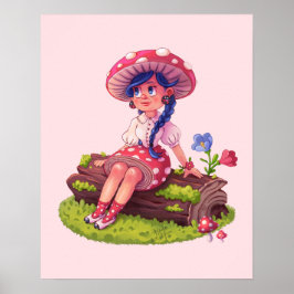 Mushroom Girl Hütte Core Illustration Poster