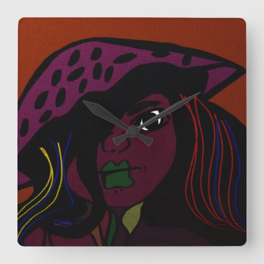 Mushroom Girl Quadratische Wanduhr (Vorderseite)