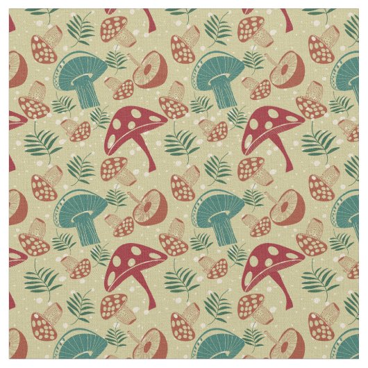 Mushroom Green Pattern Mitte des Jahrhunderts Stoff (Nahaufnahme)