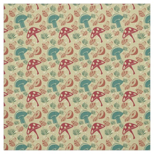 Mushroom Green Pattern Mitte des Jahrhunderts Stoff (Muster)