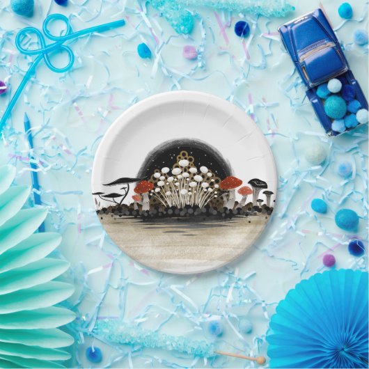 Mushroom Harvest Line Paper Plate - Circle Pappteller (Party)