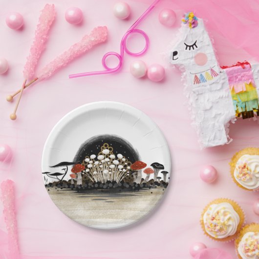 Mushroom Harvest Line Paper Plate - Circle Pappteller (Party)