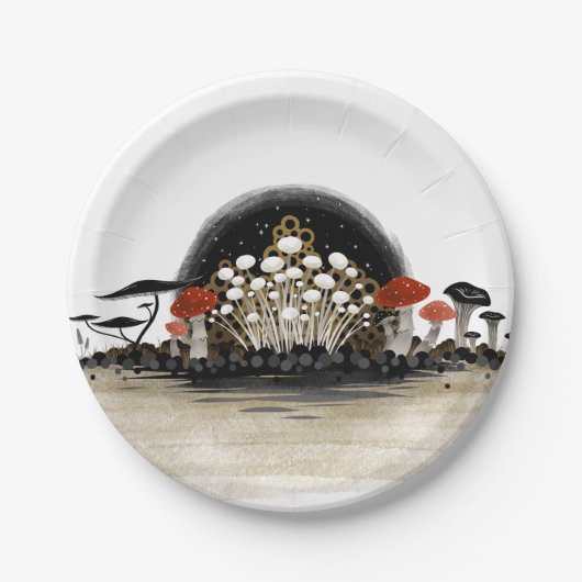 Mushroom Harvest Line Paper Plate - Circle Pappteller (Vorderseite)