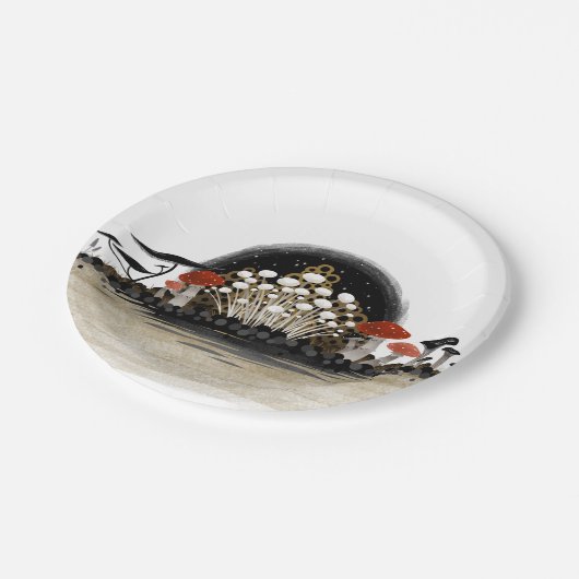 Mushroom Harvest Line Paper Plate - Circle Pappteller (Schrägansicht)