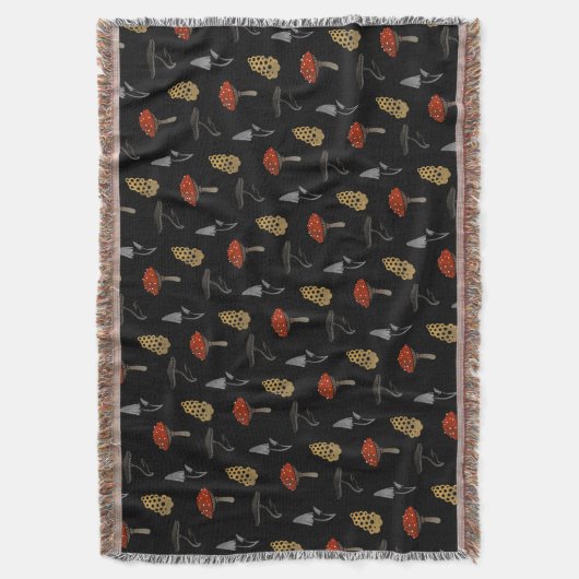 Mushroom Harvest Throw Blanket - Schwarz Decke (Vorderseite Vertikal)