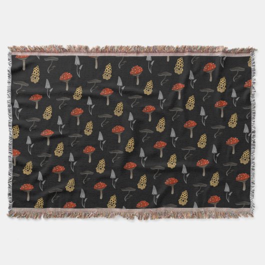 Mushroom Harvest Throw Blanket - Schwarz Decke (Vorderseite)
