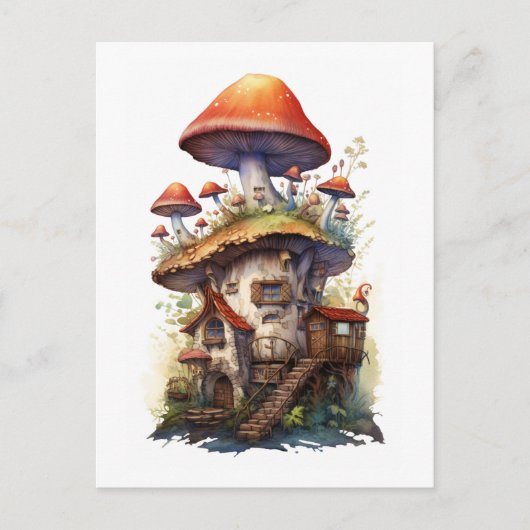 Mushroom-Haus mit vielen Stockwerken, rot und weiß Postkarte (Vorderseite)