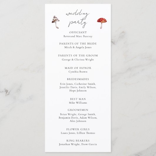 Mushroom-Hochzeitsfeierprogramm Programm (Rückseite)