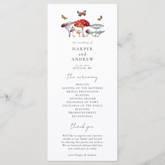 Mushroom-Hochzeitsfeierprogramm Programm (Vorderseite)