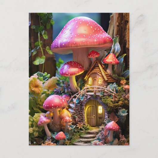 Mushroom House Fairy Garden Enchanted Forest Postkarte (Vorderseite)