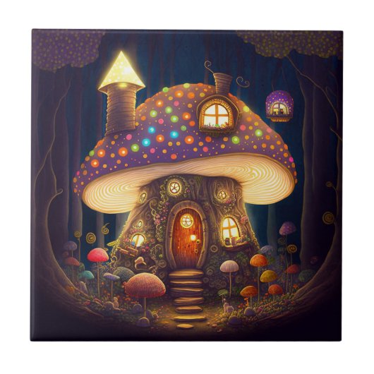 Mushroom House Fantasy Art Fliese (Vorderseite)