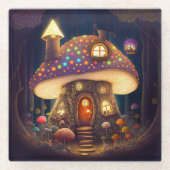 Mushroom House Fantasy Art Glasuntersetzer (Vorderseite)