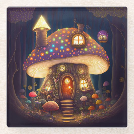 Mushroom House Fantasy Art Glasuntersetzer (Vorderseite)