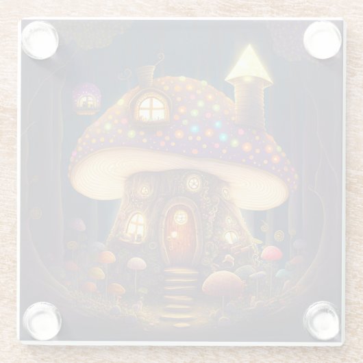 Mushroom House Fantasy Art Glasuntersetzer (Rückseite)