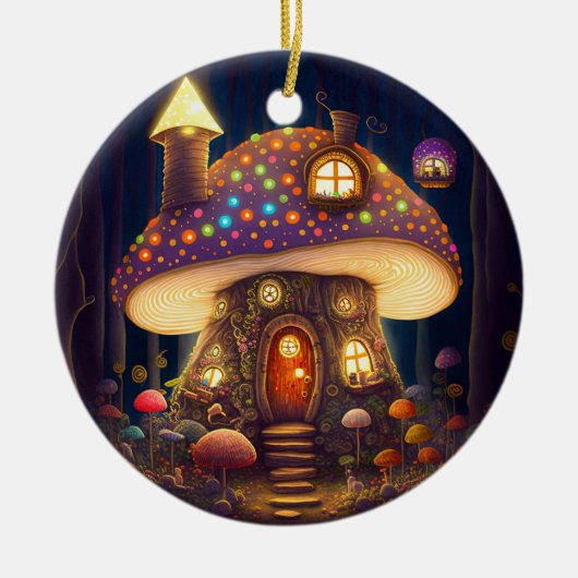 Mushroom House Fantasy Art Keramik Ornament (Vorne)