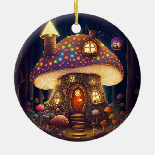 Mushroom House Fantasy Art Keramik Ornament (Hinten)