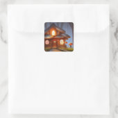 Mushroom House Quadratischer Aufkleber (Tasche)