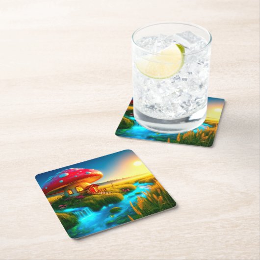 Mushroom House Rechteckiger Pappuntersetzer (Vor Ort)