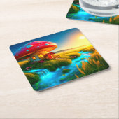 Mushroom House Rechteckiger Pappuntersetzer (angewinkelt)