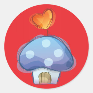 Mushroom House Runder Aufkleber