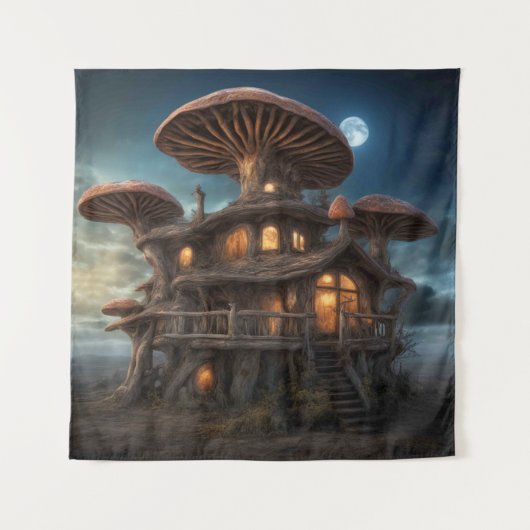 Mushroom House Tapestry Wandteppich (Vorderseite)