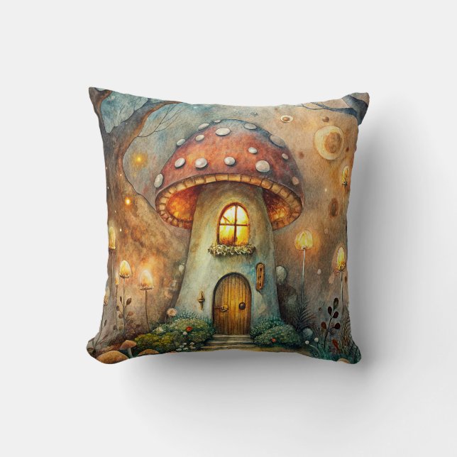Mushroom House Throw Kissen (Vorderseite)