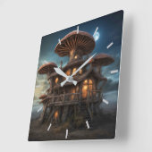 Mushroom House Wall Clock Quadratische Wanduhr (Winkel)