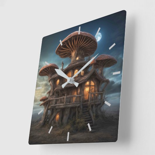 Mushroom House Wall Clock Quadratische Wanduhr (Winkel)