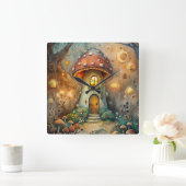 Mushroom House Wall Clock Quadratische Wanduhr (Zuhause)