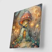 Mushroom House Wall Clock Quadratische Wanduhr (Winkel)