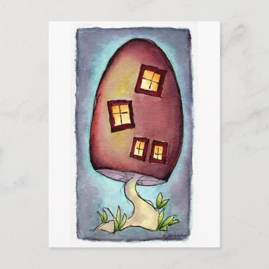 Mushroom House Watercolor Postkarte (Vorderseite)