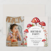 Mushroom Hütte Woodland Geburtstag Foto Einladung (Vorne/Hinten)