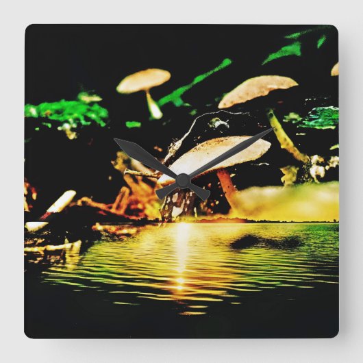 Mushroom Lake Quadratische Wanduhr (Vorderseite)