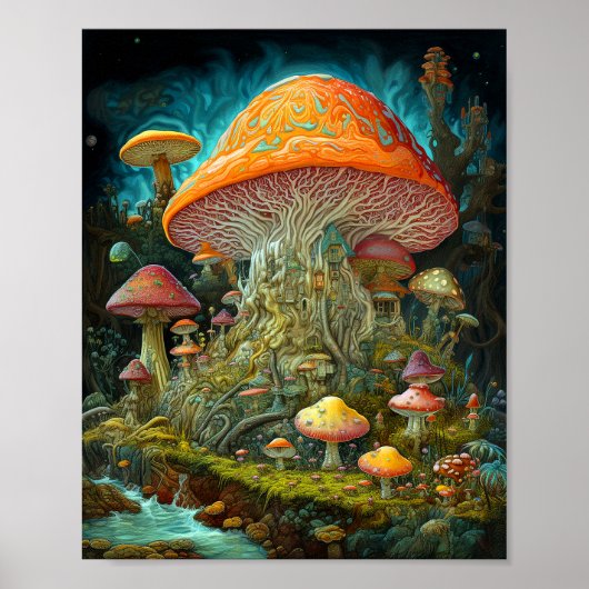 Mushroom Landscape Surreal Fantasy Art Poster (Vorne)
