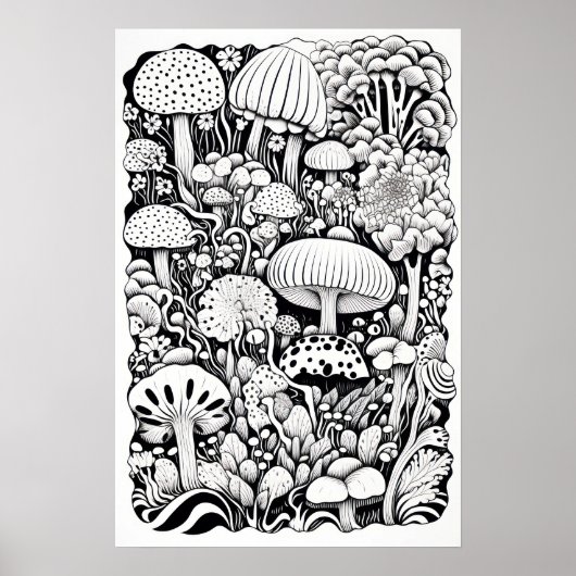 Mushroom-Linie zeichnend Klein Poster (Vorne)