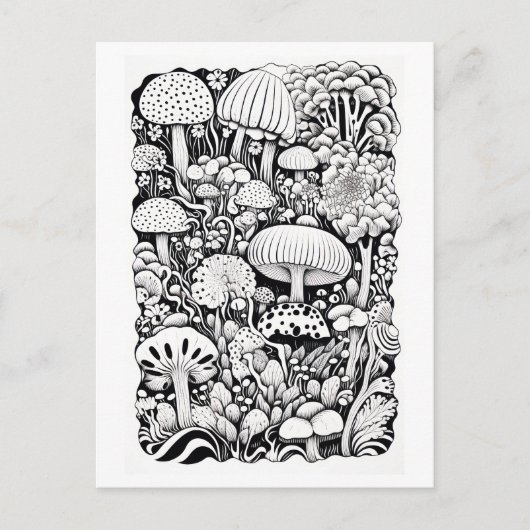 Mushroom-Linie zeichnend Klein Postkarte (Vorderseite)
