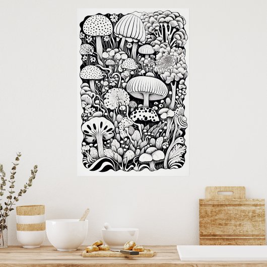 Mushroom-Linie zeichnend Poster (Küche)